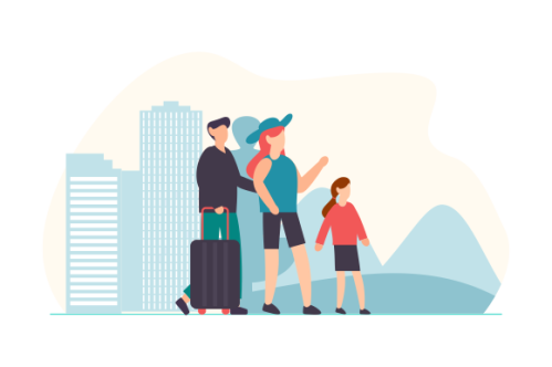 Family vacation travel, family trip illustration