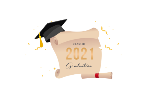 Graduation congratulations class of 2021 with graduation cap hat