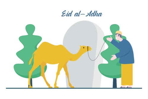 Flat people celebrating eid al-adha illustration