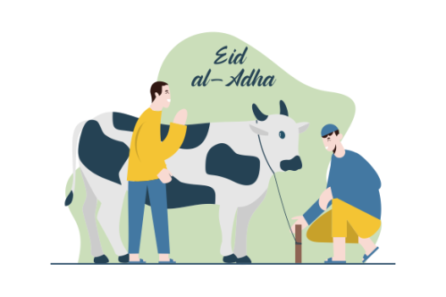 Flat people celebrating eid al-adha illustration