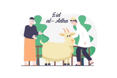 Flat people celebrating eid al-adha illustration