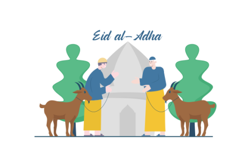 Flat people celebrating eid al-adha illustration