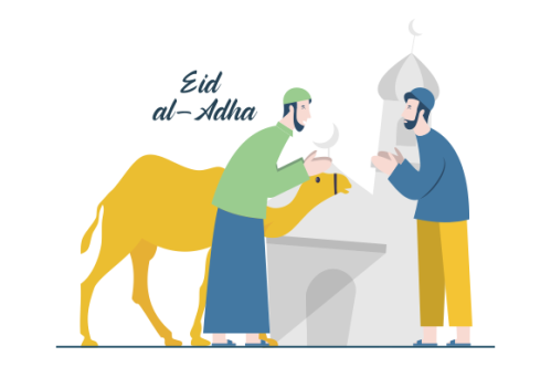 Flat people celebrating eid al-adha illustration