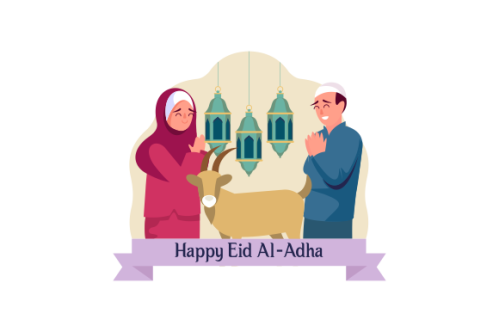 Flat people celebrating eid al-adha illustration