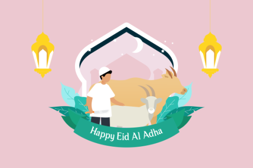 Flat people celebrating eid al-adha illustration