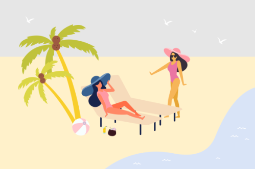 Summer beach illustration, sunbathing on the beach