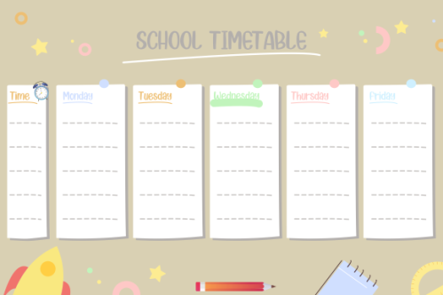 Kids school planner grafis. School timetable for student