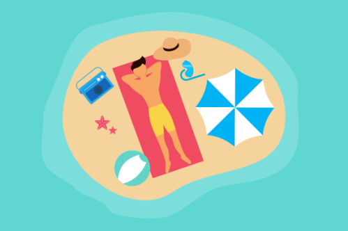 Summer beach illustration, sunbathing on the beach