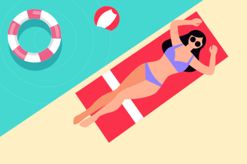 Summer beach illustration, sunbathing on the beach