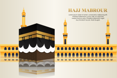 Islamic pilgrimage with kaaba for hajj mabroor