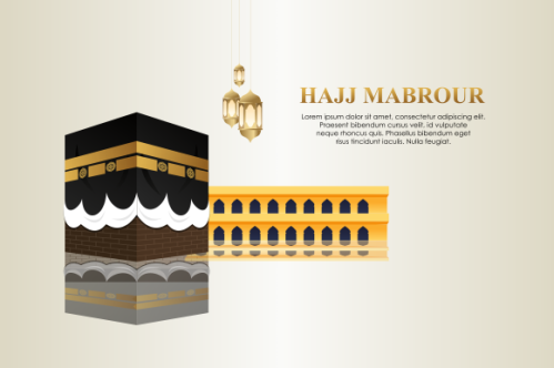 Islamic pilgrimage with kaaba for hajj mabroor