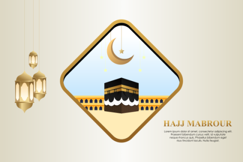 Islamic pilgrimage with kaaba for hajj mabroor