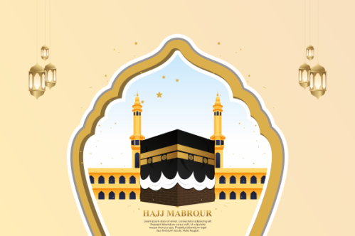 Islamic pilgrimage with kaaba for hajj mabroor