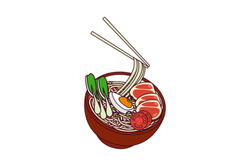 Japanese ramen on a bowl, noodle soup in chinese bowl asian food illustration