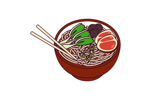 Japanese ramen on a bowl, noodle soup in chinese bowl asian food illustration