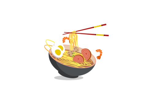 Japanese ramen on a bowl, noodle soup in chinese bowl asian food illustration