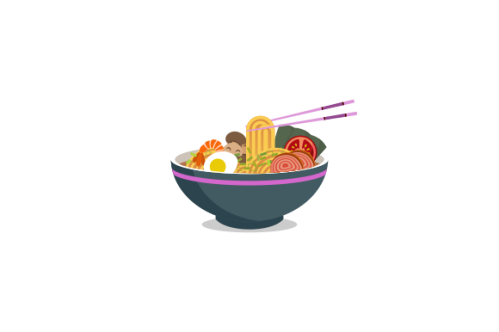 Japanese ramen on a bowl, noodle soup in chinese bowl asian food illustration