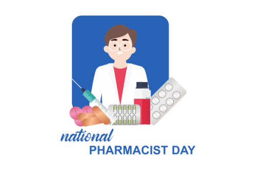 World Pharmacist Day. Doctor and pills logo concept