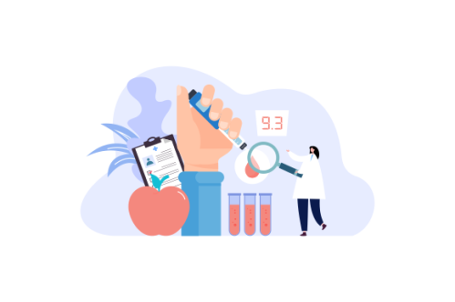 Blood glucose testing meter and insulin production concept illustration